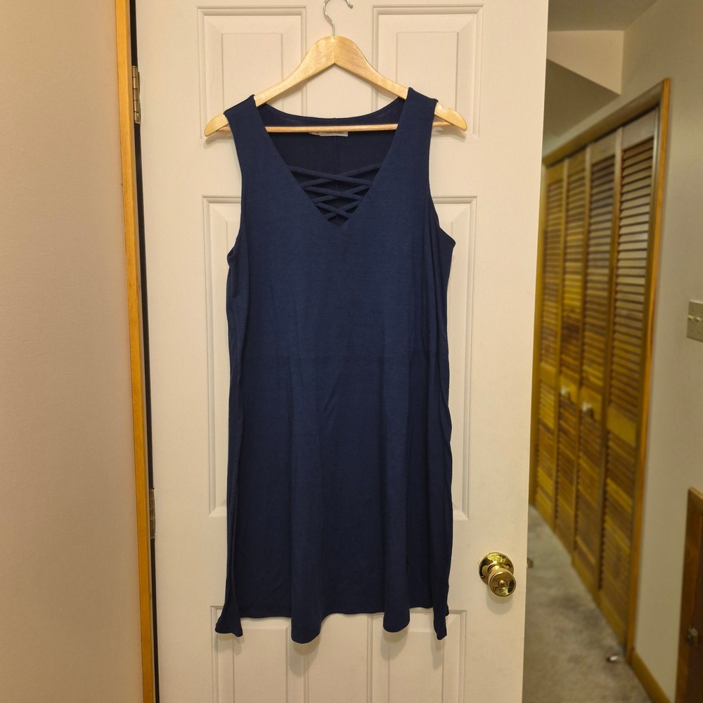 Maurices Navy Blue Sleeveless Lattice V-Neck Shift Dress Size 0 Plus